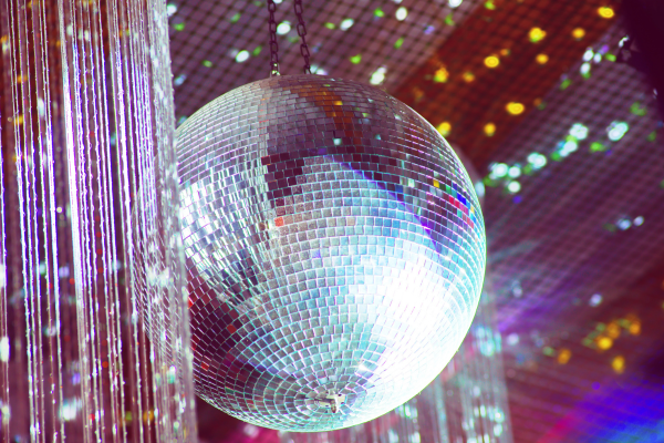 70's themed party with disco glitter ball
