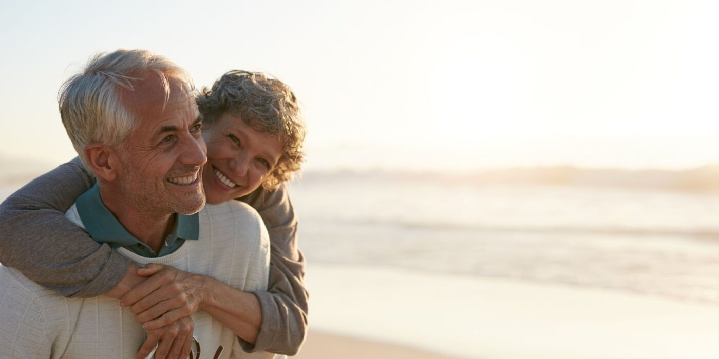 Mature couple beach holiday. March Super Saver Short Breaks at Searles Leisure Resort.