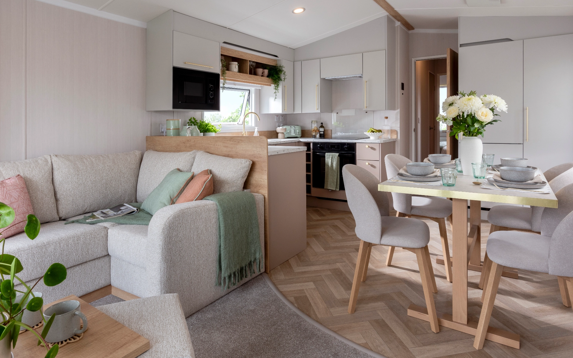 Stock Dining Kitchen Lounge Deluxe Burgundy Static Caravan Searles Leisure Resort Hunstanton Norfolk